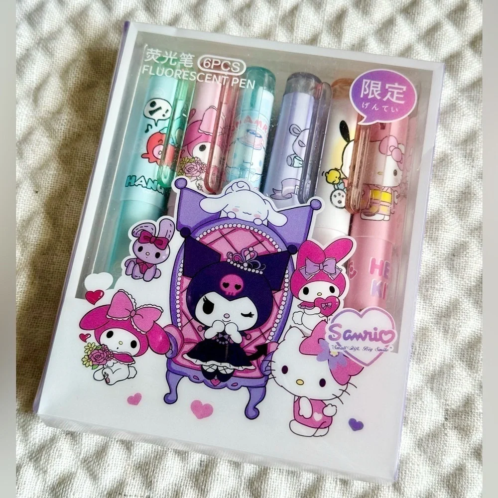 New Sanrio Kuromi Zip Pouch, Pen, Highlighter Markers, Note Pad - Set of 4